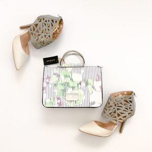 BEBE Ramie Stripe Floral Convertible Satchel